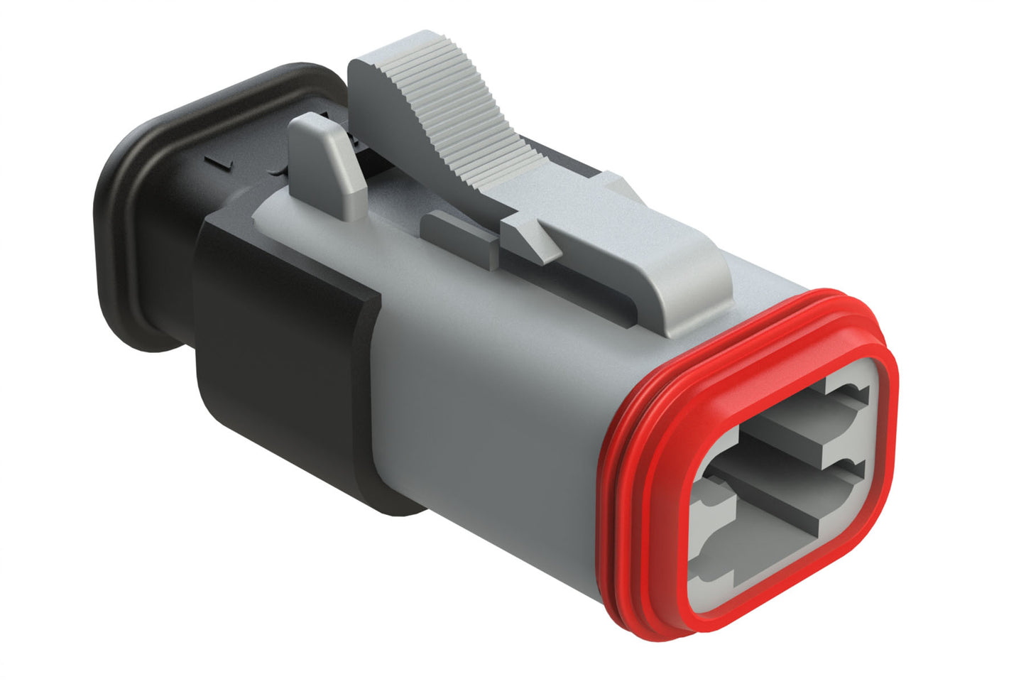 AT06-4S-SR01GRY 4-Way Plug Female Connector with Strain Relief Endcap, Standard Seal, Grey. DT06-4S-E008