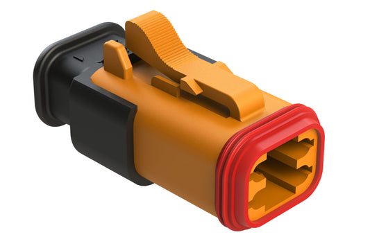 AT06-4S-SR01ORG 4-Way Plug Female Connector with Strain Relief Endcap, Standard Seal, Orange