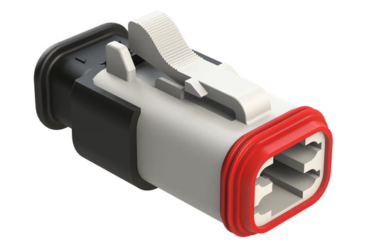 AT06-4S-SR01WHT 4-Way Plug Female Connector with Strain Relief Endcap, Standard Seal, White