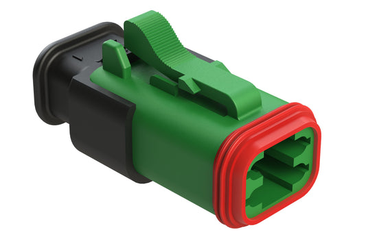 AT06-4S-SR02GRN 4-Way Plug, Female Connector with Reduced Diameter Seal (E-Seal), Strain Relief Endcap, Green