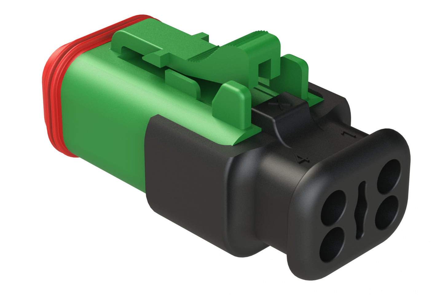 AT06-4S-SR02GRN 4-Way Plug, Female Connector with Reduced Diameter Seal (E-Seal), Strain Relief Endcap, Green
