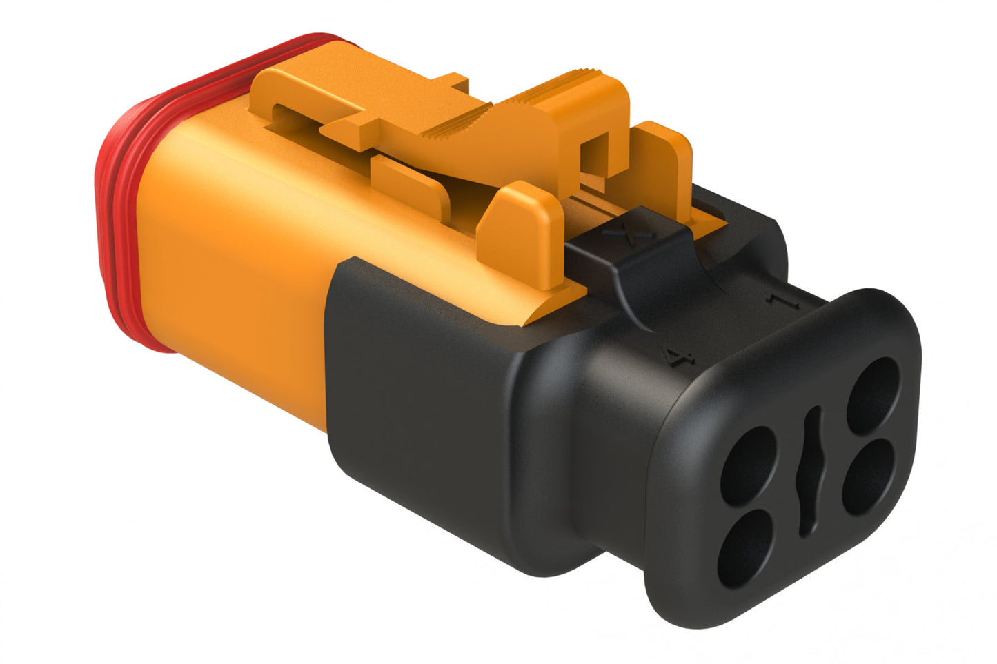 AT06-4S-SR02ORG 4-Way Plug, Female Connector with Reduced Diameter Seal (E-Seal), Strain Relief Endcap, Orange