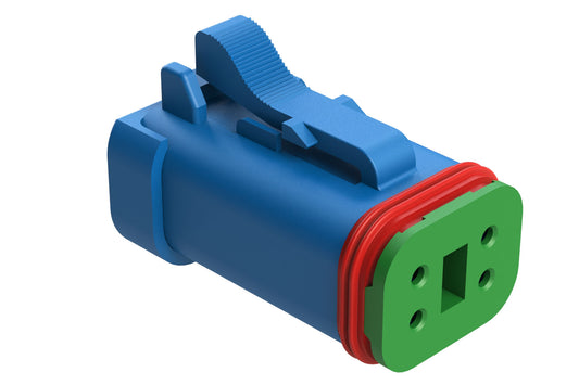 AT06-4S-SS01BLU 4-Way Plug, Female Connector with Solid Rear Grommet and Endcap, Wedgelock included, Blue