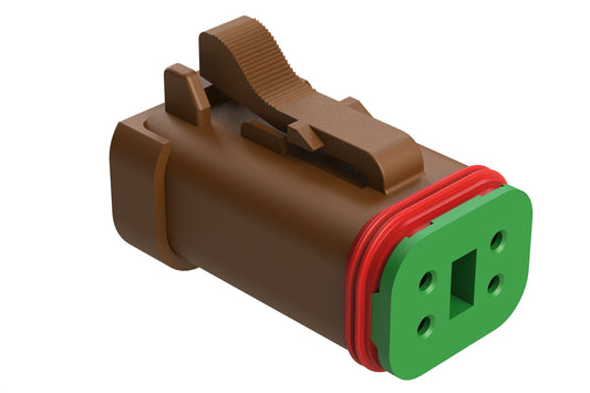 AT06-4S-SS01BRN 4-Way Plug, Female Connector with Solid Rear Grommet and Endcap, Wedgelock included, Brown