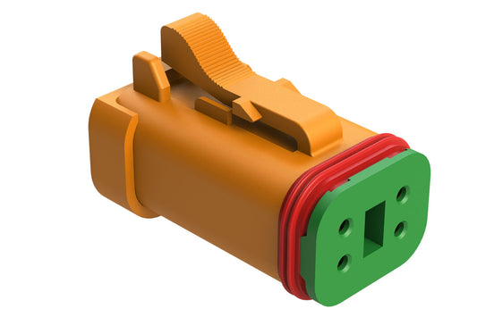AT06-4S-SS01ORG 4-Way Plug, Female Connector with Solid Rear Grommet and Endcap, Wedgelock included, Orange
