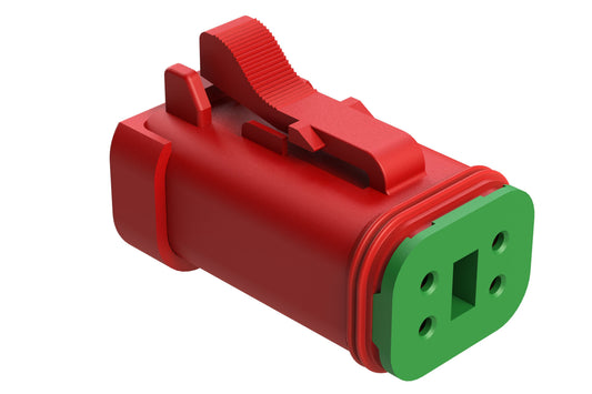 AT06-4S-SS01RED 4-Way Plug, Female Connector with Solid Rear Grommet and Endcap, Wedgelock included, Red
