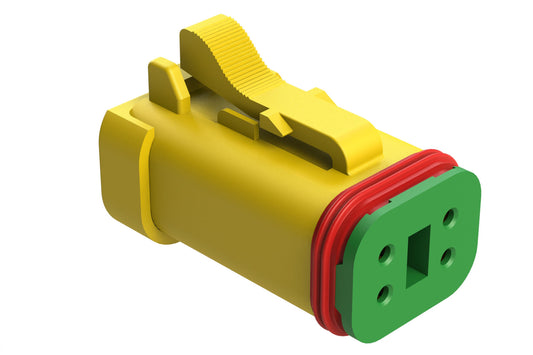 AT06-4S-SS01YEL 4-Way Plug, Female Connector with Solid Rear Grommet and Endcap, Wedgelock included, Yellow