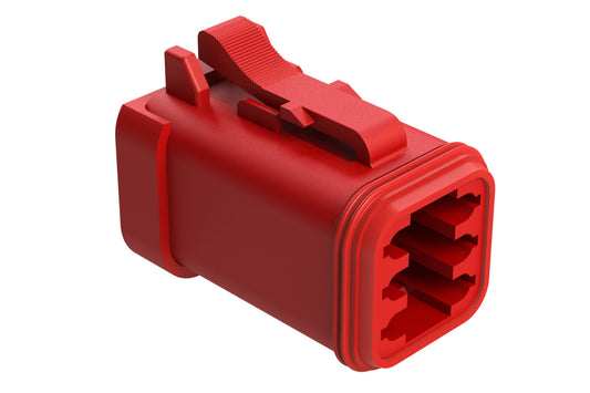 AT06-6S-MM01RED 6-Way Plug, Female Connector with Reduced Diameter Seal (E-Seal) and End Cap, Red