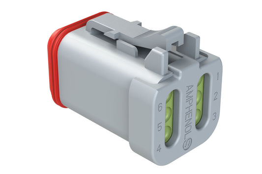 AT06-6S-MM01 6-Way Plug, Female Connector with Reduced Diameter Seal (E-Seal) and End Cap, Grey. DT06-6S-CE01