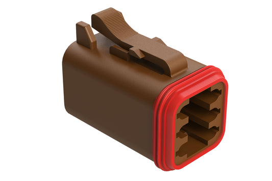 AT06-6S-RD01BRN 6-Way Plug, Black Female Connector with Reduced Diameter Seal (E-Seal), Brown