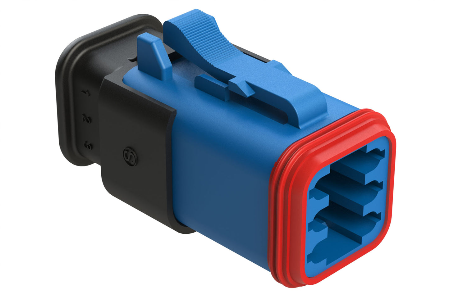 AT06-6S-SR01BLU 6-Way Plug Female Connector with Strain Relief Endcap, Standard Seal, Blue