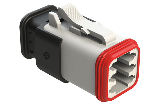 AT06-6S-SR01WHT 6-Way Plug Female Connector with Strain Relief Endcap, Standard Seal, White