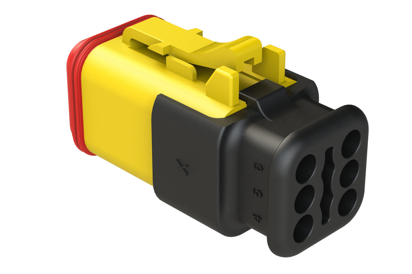 AT06-6S-SR01YEL 6-Way Plug Female Connector with Strain Relief Endcap, Standard Seal, Yellow
