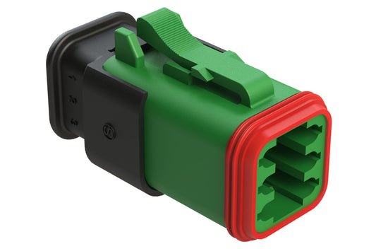 AT06-6S-SR02GRN 6-Way Plug Female Connector with Reduced Diameter Seal, Strain Relief Endcap, Green