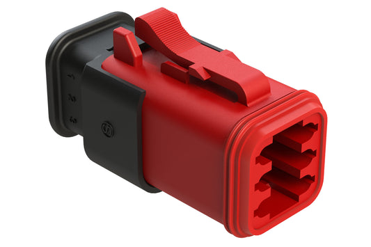 AT06-6S-SR02RED 6-Way Plug Female Connector with Reduced Diameter Seal, Strain Relief Endcap, Red