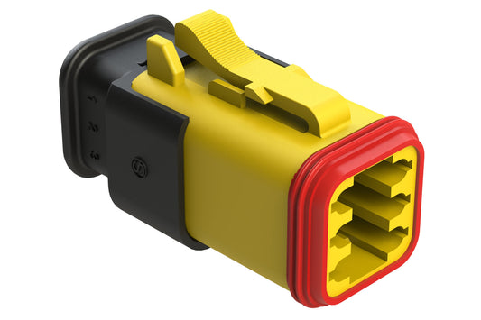 AT06-6S-SR02YEL 6-Way Plug Female Connector with Reduced Diameter Seal, Strain Relief Endcap, Yellow