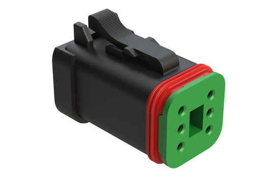 AT06-6S-SS01BLK 6-Way Plug, Female Connector with Solid Rear Grommet and Endcap, Wedgelock included, Black