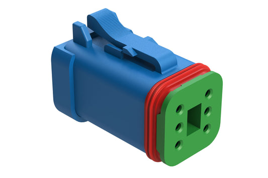 AT06-6S-SS01BLU 6-Way Plug, Female Connector with Solid Rear Grommet and Endcap, Wedgelock included, Blue