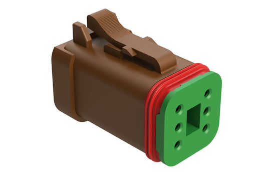 AT06-6S-SS01BRN 6-Way Plug, Female Connector with Solid Rear Grommet and Endcap, Wedgelock included, Brown