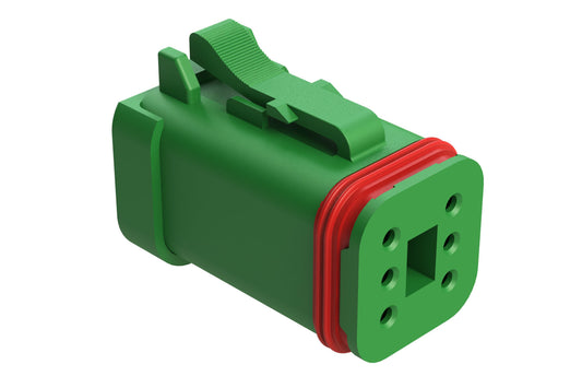 AT06-6S-SS01GRN 6-Way Plug, Female Connector with Solid Rear Grommet and Endcap, Wedgelock included, Green