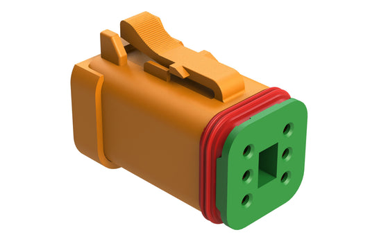 AT06-6S-SS01ORG 6-Way Plug, Female Connector with Solid Rear Grommet and Endcap, Wedgelock included, Orange