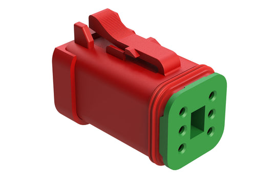 AT06-6S-SS01RED 6-Way Plug, Female Connector with Solid Rear Grommet and Endcap, Wedgelock included, Red