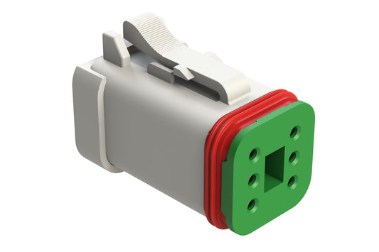 AT06-6S-SS01WHT 6-Way Plug, Female Connector with Solid Rear Grommet and Endcap, Wedgelock included, White