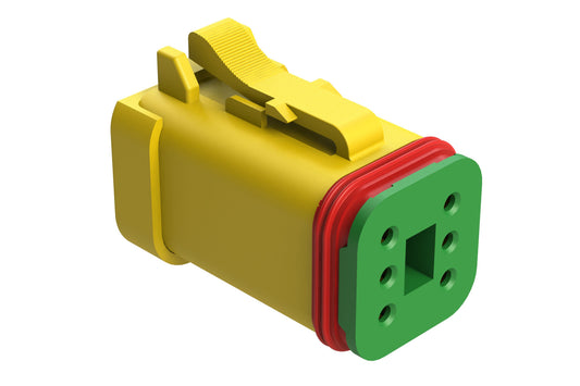 AT06-6S-SS01YEL 6-Way Plug, Female Connector with Solid Rear Grommet and Endcap, Wedgelock included, Yellow