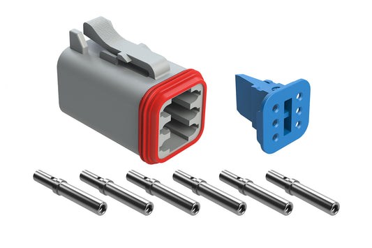 AT06-6S2-KIT01 6 Position Plug, Kit, Blue Wedgelock and Socket Contacts Included