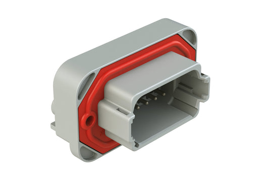 AT13-12PA-BM04 12 Position Right Angle Flange Mount PCB Receptacle, Potted, Grey, Tin Plated Contacts Included. Keyed A