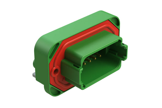 AT13-12PC-BM01 12 Position Right Angle Flange Mount PCB Receptacle, Green, Gold Plated Contacts Included. Keyed C. DT13-12PC-G003