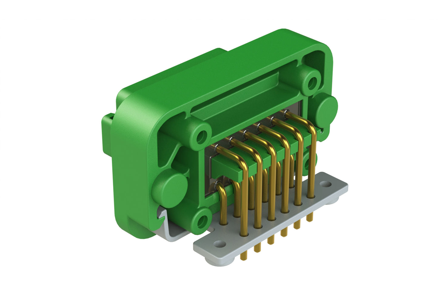 AT13-12PC-BM02 12 Position Right Angle Flange Mount PCB Receptacle, Potted, Green, Gold Plated Contacts Included. Keyed C