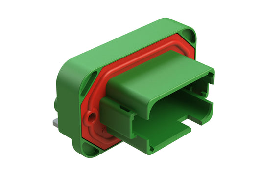 AT13-12PC-BM17 12 Position Right Angle Flange Mount PCB Receptacle, Potted, Green, Tin Plated Contacts Included. Keyed C, Extended Length Shroud