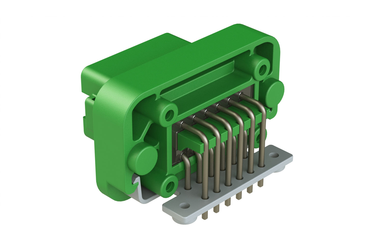 AT13-12PC-BM17 12 Position Right Angle Flange Mount PCB Receptacle, Potted, Green, Tin Plated Contacts Included. Keyed C, Extended Length Shroud