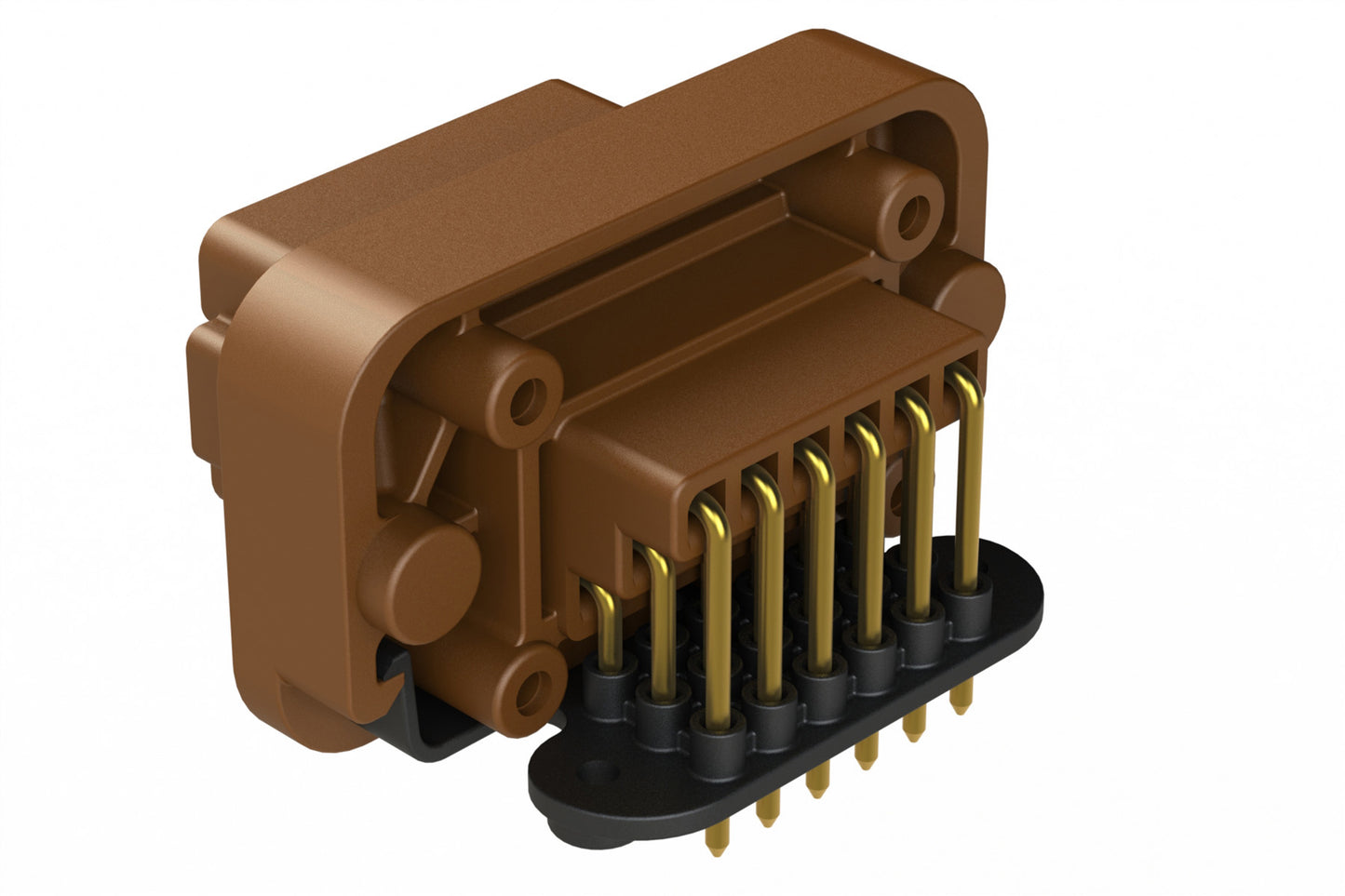 AT13-18PD-BM02BN 18 Position, Right Angle Flange Mount PCB Receptacle, Gold Plated Contacts Included, Potted, Keyed D, Brown