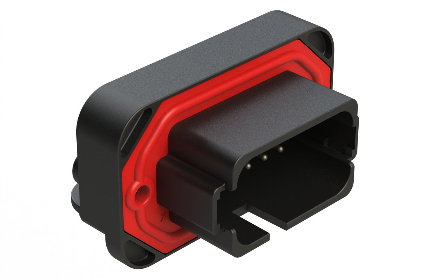 AT13-18PD-BM04BK 18 Position, Right Angle Flange Mount PCB Receptacle, Tin Plated Contacts Included, Potted, Keyed D, Black