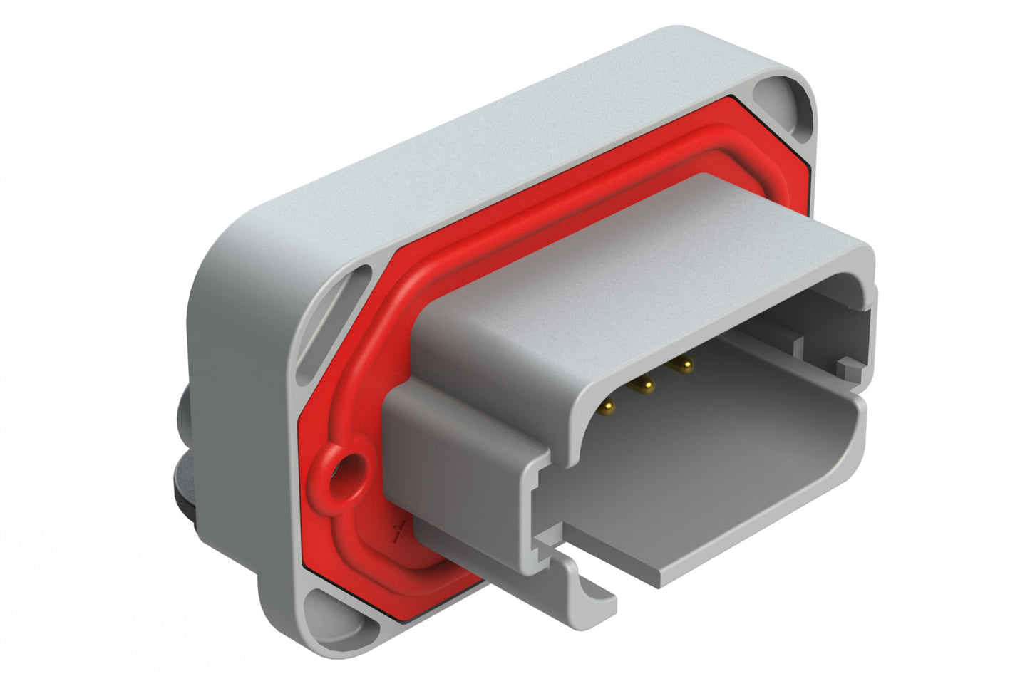 AT13-18PE-BM02GY 18 Position, Right Angle Flange Mount PCB Receptacle, Gold Plated Contacts Included, Potted, Keyed E, Grey
