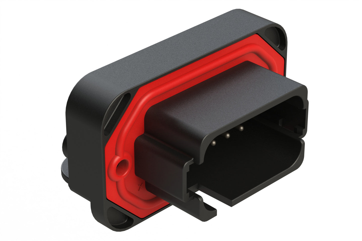 AT13-18PE-BM04BK 18 Position, Right Angle Flange Mount PCB Receptacle, Tin Plated Contacts Included, Potted, Keyed E, Black