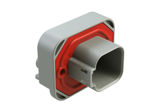 AT13-6P-BM02GRY 6 Position Right Angle Flange Mount PCB Receptacle, Potted, Grey, Gold Plated Contacts Included