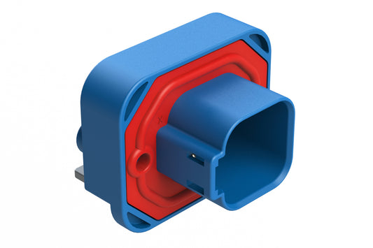 AT13-6P2-BM04BLU 6 Position Right Angle Flange Mount PCB Receptacle, Potted, Blue, Tin Plated Contacts Included