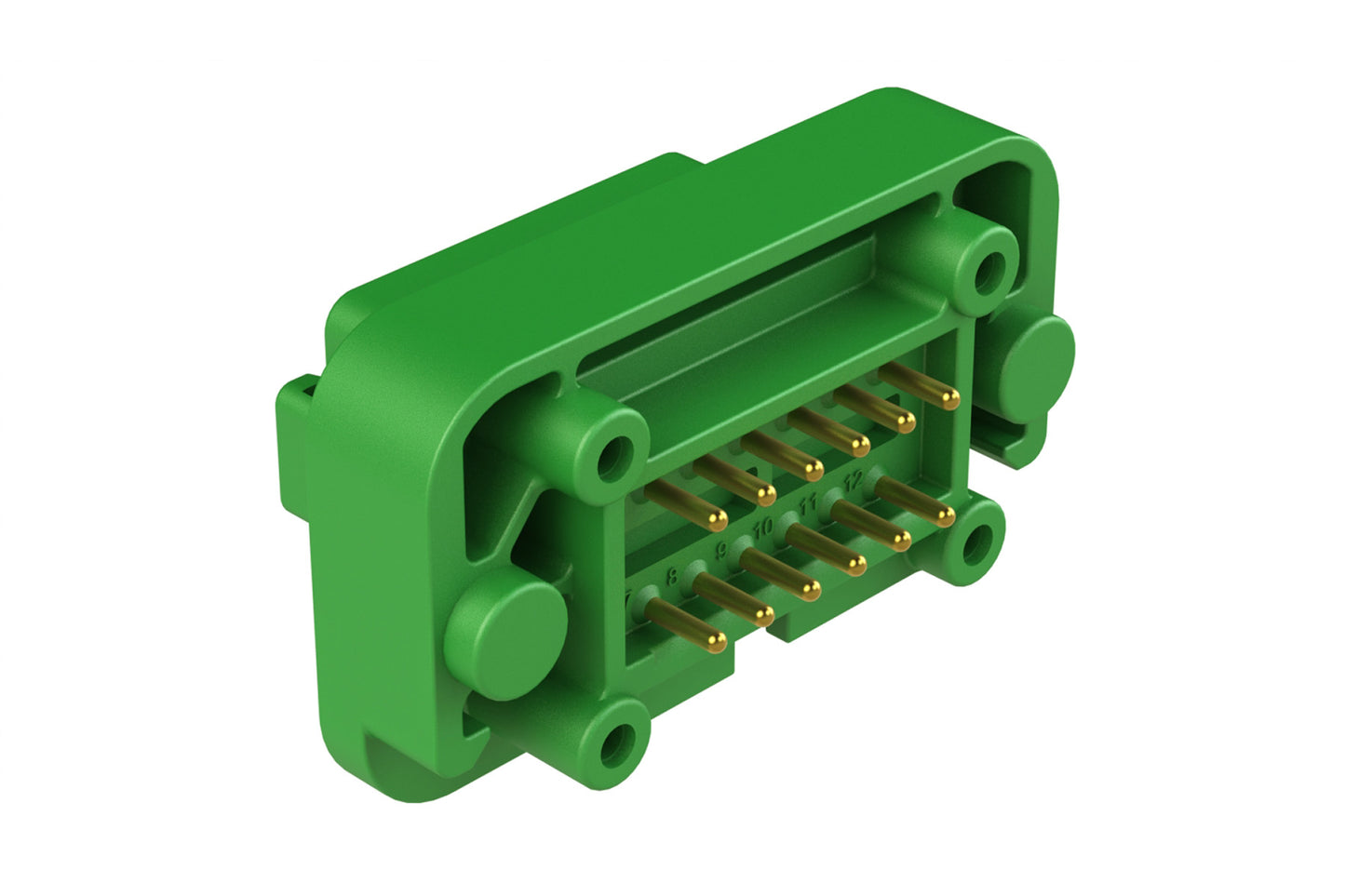 AT15-12PC-BM01 12 Position Flange Mount PCB Receptacle, Green, Gold Plated Contacts Included. Keyed C. DT15-12PC-G003