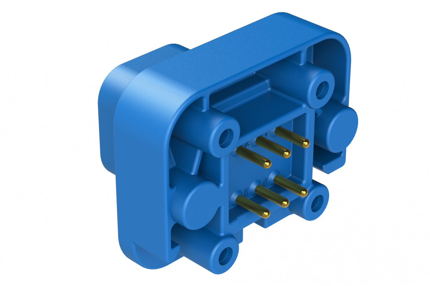 AT15-6P2-BM01BLU 6 Position Flange Mount PCB Receptacle, Blue, Gold Plated Contacts Included