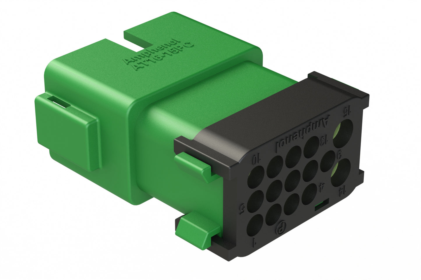 AT16-15PC-EK02 15 Position Receptacle, Pin, Keyed C, End Cap, Reduced Diameter Seal, Green