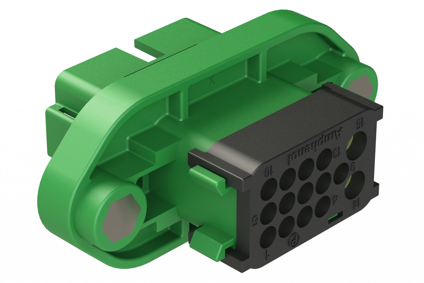 AT16-15PC-PM11 15 Position Panel Mount Receptacle with Flange and End Cap, Pin, Keyed C, Reduced Diameter Seal, Green