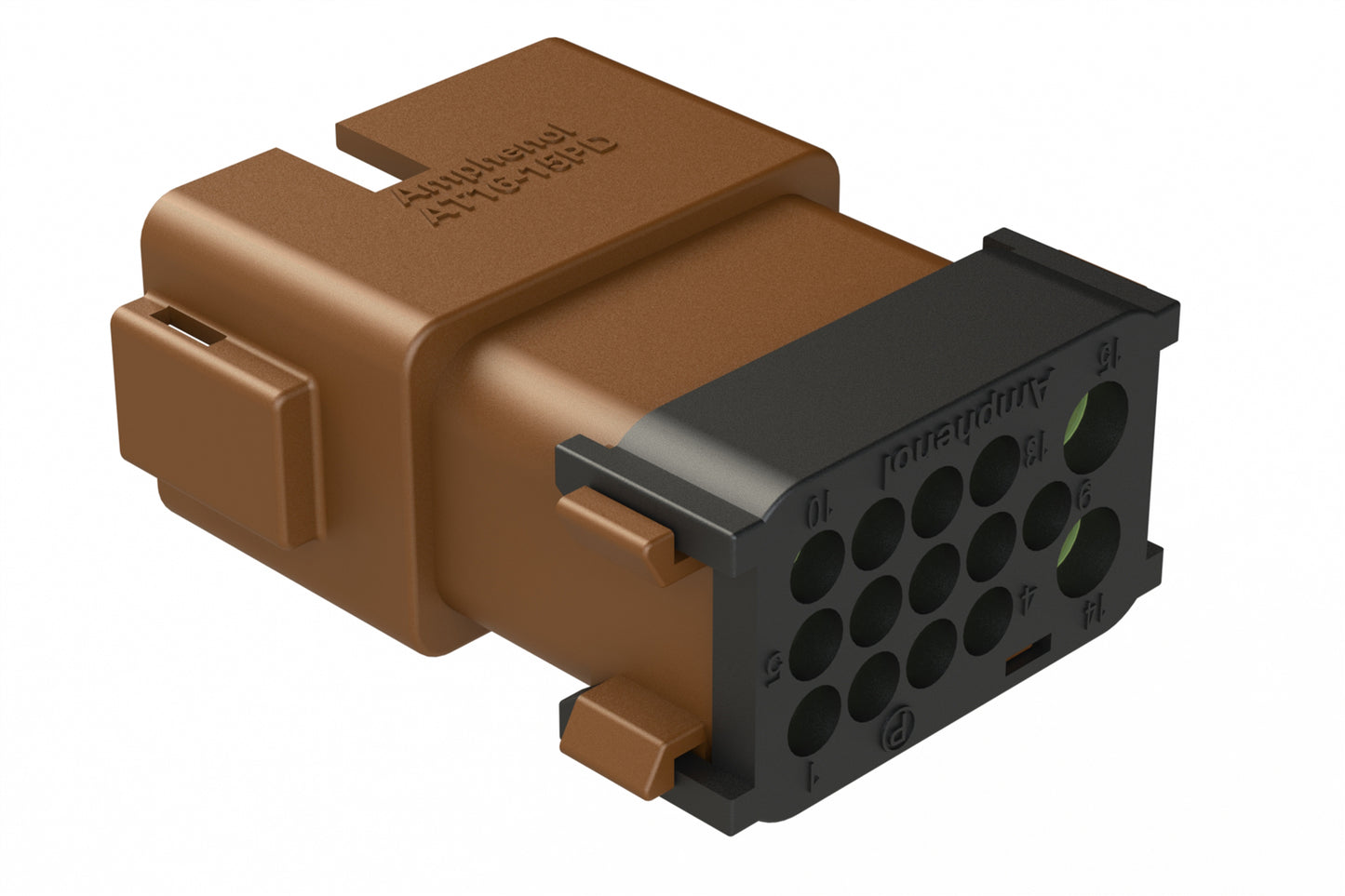 AT16-15PD-EK02 15 Position Receptacle, Pin, Keyed D, End Cap, Reduced Diameter Seal, Brown