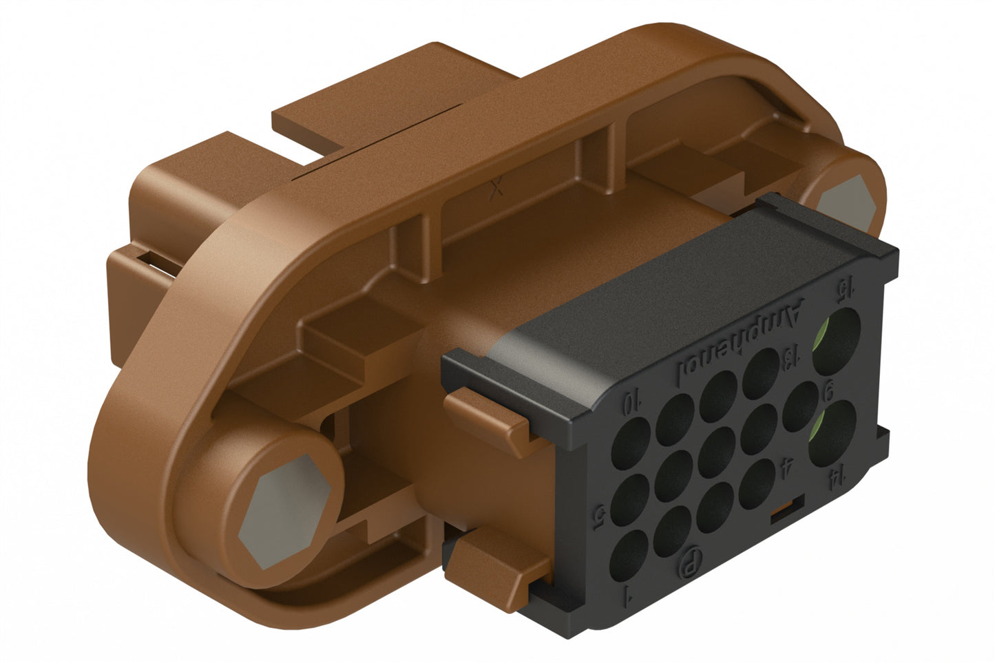 AT16-15PD-PM11 15 Position Panel Mount Receptacle with Flange and End Cap, Pin, Keyed D, Reduced Diameter Seal, Brown