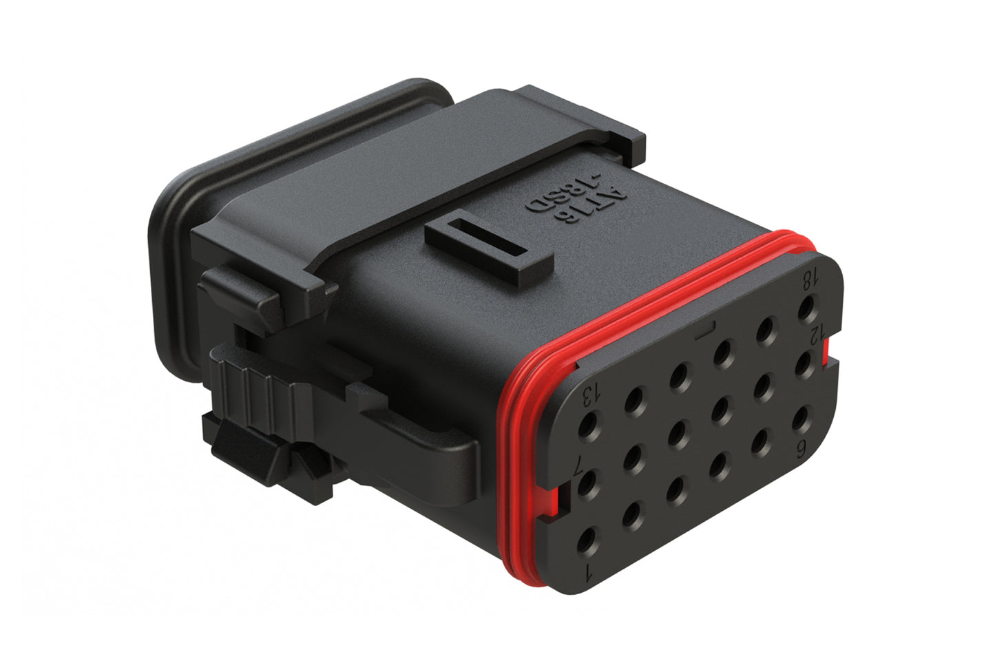 AT16-18SD-SR03 18 Position Plug with Strain Relief End Cap, Keyed D, Black