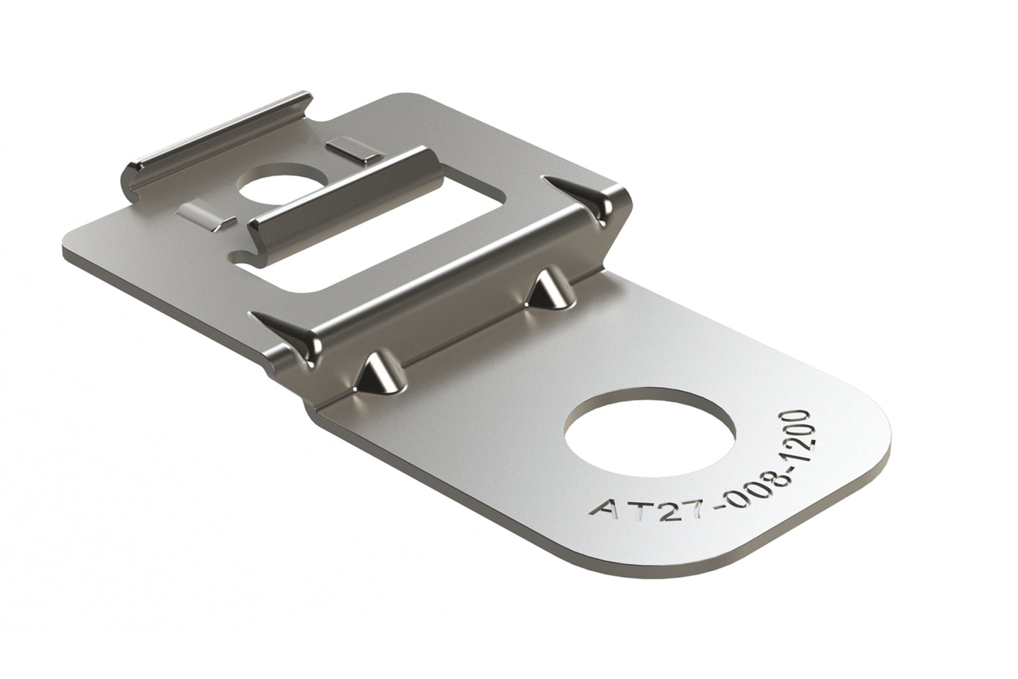 AT27-008-1200 Mounting clip for AT, ATM, ATP, ATHD Series, 2, 3, 4, 6, 12 Positions connectors steel, zinc plating, .433 [11.00 mm] dia. Hole. 1027-008-1200