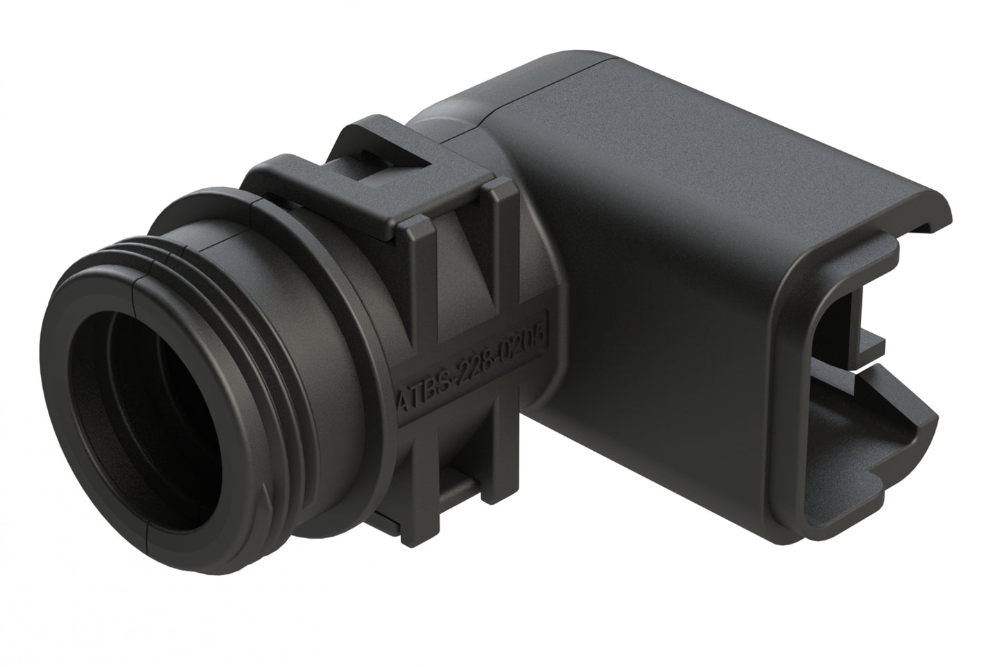 ATBS-228-0205 Backshell for 2 Position Plugs, 90°. Cable Exit Designed for Corrugated Tube NW 7.5, 8.5, 10