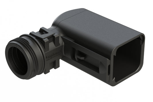 ATBS-270-0605 Backshell for 6 Position Receptacles, 90°, with Strain Relief. Cable Exit Designed for Corrugated Tube NW8.5, 10, 13. Enhanced Dovetail for Mounting Clips